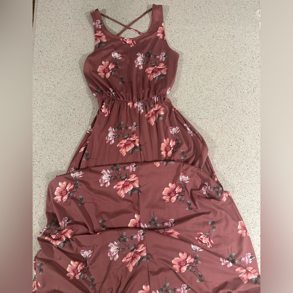 Floral Sleeveless Maxi Dress in Mauve